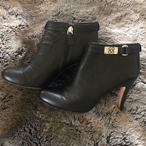 Coach Black Leather Booties with Silver C detail